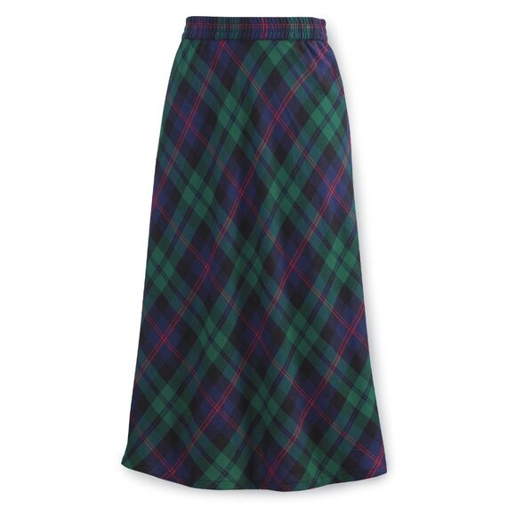 The Country Store Catalog L Flannel Pull On Skirt 100% Cotton Blue Green Tartan - Picture 1 of 8